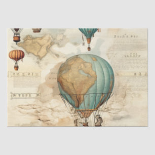 Vintage Globe Hot Air Balloon Antique Map Tissue Paper