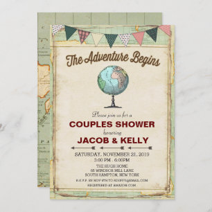 Vintage Globe Travel Couples Shower Invitation
