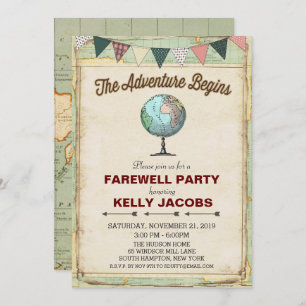 Vintage Globe Travel Farewell Party Invitation