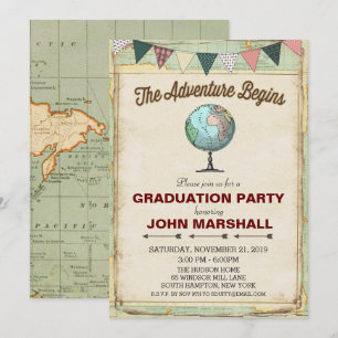 Vintage Globe Travel Graduation Party Invitation