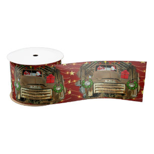 Vintage GMC Truck Frosty the Snowman Christmas Run Satin Ribbon