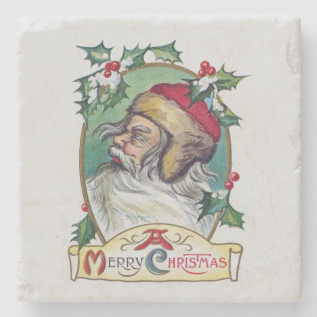 Vintage Gnome Christmas Stone Coaster (Front)