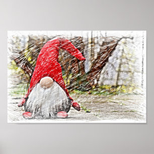 Vintage Gnome Santa Claus Poster