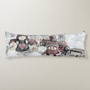 Vintage Gnomes in the snow drawing Body Cushion