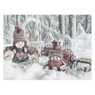 Vintage Gnomes in the snow drawing Tablecloth