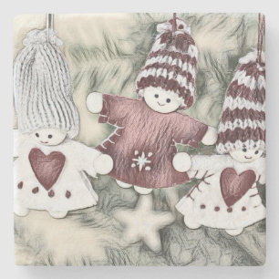 Vintage Gnomes with Red Hearts Drawing Stone Coaster