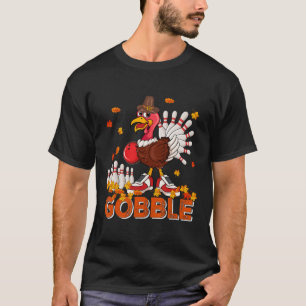 Vintage Gobble Thanksgiving Turkey Playing Bowling T-Shirt