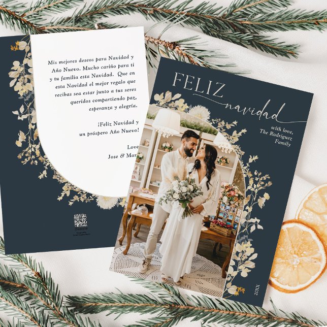 Vintage Gold 1 Photo Feliz Navidad Holiday Cards (Creator Uploaded)