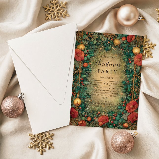 Vintage Gold Amaryllis Christmas Invitation (Creator Uploaded)