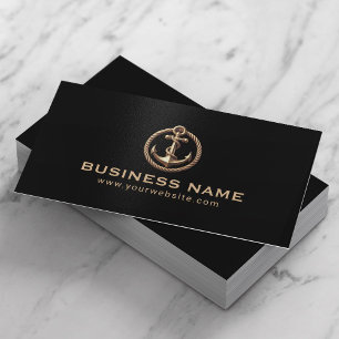 Vintage Gold Anchor Nautical Black Boat Business Card