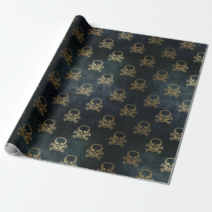 Vintage Gold And Black Pirate Skulls And Bones Wrapping Paper