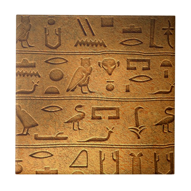 Vintage Gold and Brown Hieroglyphics Symbols Ceramic Tile (Front)