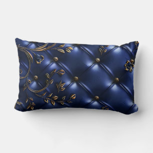 Vintage Gold and Navy Blue Velvet Lumbar Cushion