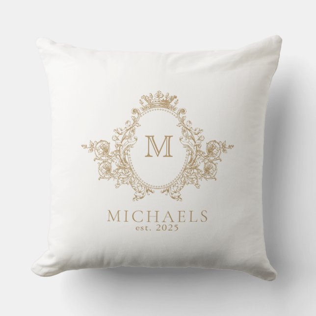 Vintage Gold and White Crest Monogram  Cushion (Front)