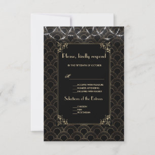 Vintage Gold Art Deco Fleur-de-lis Wedding RSVP Card