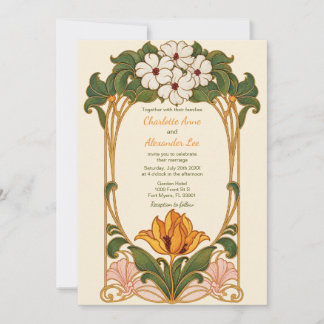 Vintage Gold Art Nouveau Floral Wedding Invitation
