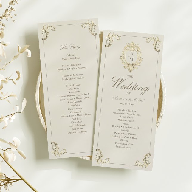 Vintage Gold Baroque Wedding Program Card (Creator Uploaded)