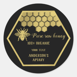 Vintage gold bee  honey comb honey jar classic round sticker