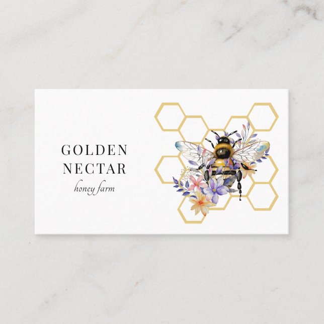 Vintage Gold Bee Logo Honeybee Beekeeper  Business Card (Front)