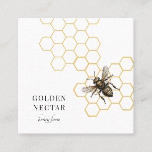 Vintage Gold Bee Logo Honeybee Beekeeper Business Square Business Card