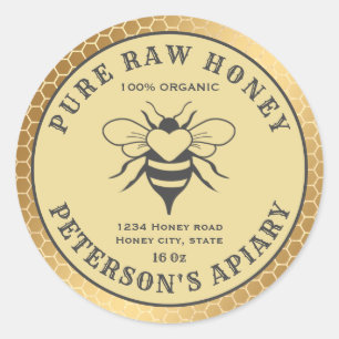 Vintage gold bee logo honeycomb honey jar classic  classic round sticker