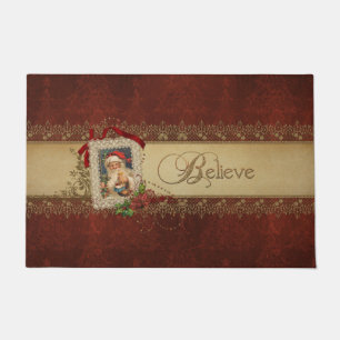 Vintage Gold Believe with Santa and Gold Lace Doormat