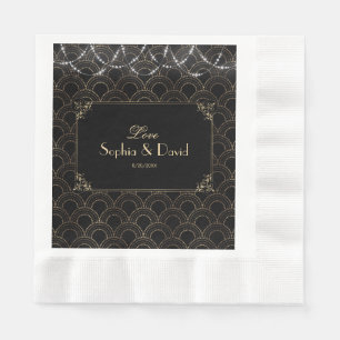 Vintage Gold Black Art Deco Fleur-de-lis Wedding Napkin