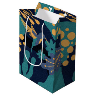Vintage gold, blue and turquoise hummingbird medium gift bag
