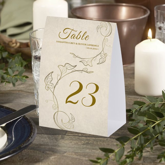 Vintage Gold Botanical Wedding Table Card (Creator Uploaded)