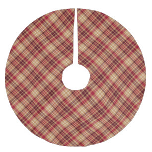Vintage gold brown red diagonal plaid cosy country brushed polyester tree skirt