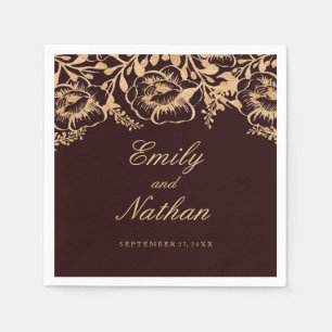 Vintage Gold Burgundy Floral Wedding Napkin