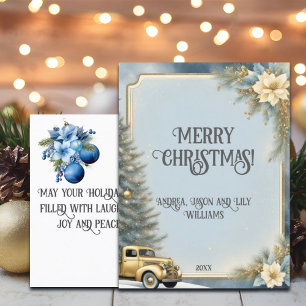 Vintage Gold Car Christmas Tree Gold Glitter Postcard