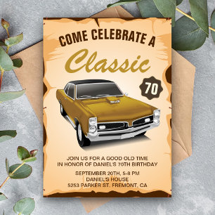 Vintage Gold Car Classic Birthday Invitation