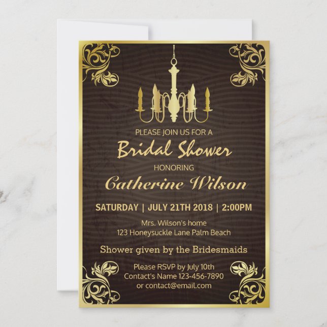 Vintage Gold Chandelier Bridal Shower Invitation (Front)