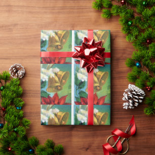 Vintage Gold Christmas Bells Holiday Wrapping Paper