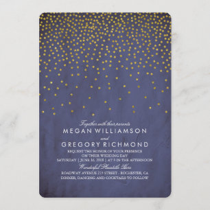 Vintage Gold Confetti Navy Wedding Invitation