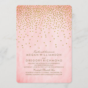 Vintage Gold Confetti Pink Wedding Invitation