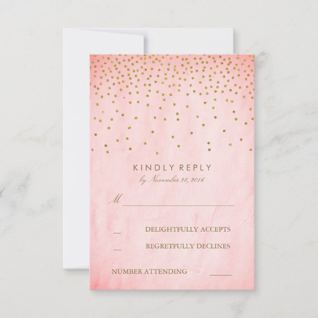 Vintage Gold Confetti Pink Wedding RSVP Cards (Front)