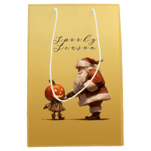 Vintage Gold Creepmas Santa & Jack-o-Lantern Medium Gift Bag