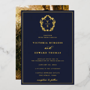 Vintage Gold Crest Monogram Wedding Photo