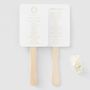 Vintage Gold Crest Monogram Wedding Program Hand Fan