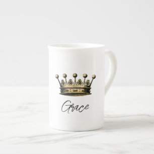 Vintage Gold Crown Princess NAME Elegant Chic Bone China Mug