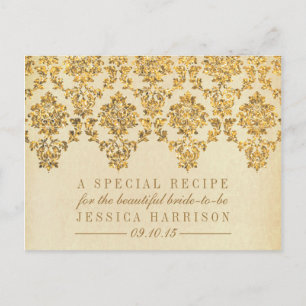 Vintage Gold Damask Bridal Shower Recipe Cards