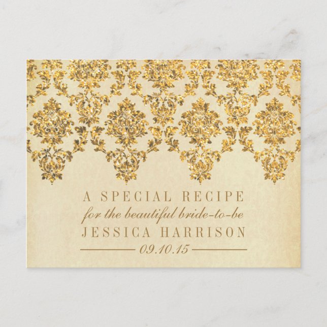 Vintage Gold Damask Bridal Shower Recipe Cards (Front)