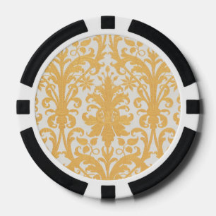 Vintage Gold Damask Floral Wedding Pattern Poker Chips
