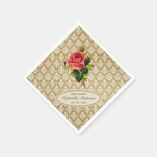 Vintage Gold Damask Pink Rose Bridal Shower Napkin