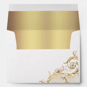 Vintage Gold Damask White Wedding Return Address Envelope