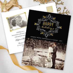 Vintage Gold Deco Festive Foliage Happy Holidays Holiday Postcard