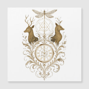 Vintage Gold Deer & Dragonfly Aesthetic Art Greeti