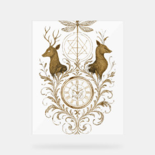 Vintage Gold Deer & Dragonfly Aesthetic Nature Wal Acrylic Sign